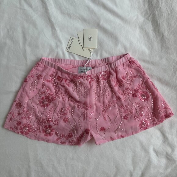 Peppermayo Pants - Peppermayo pink beads embroidered shorts